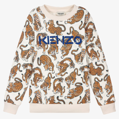 Shop Kenzo Boys Teen Ivory Logo Sweatshirt