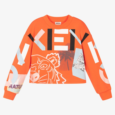 Shop Kenzo Kids Girls Teen Orange Cotton Sweatshirt