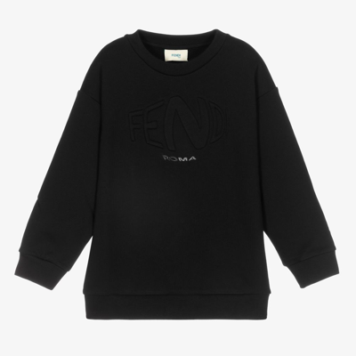 Shop Fendi Black Cotton Logo Sweatshirt