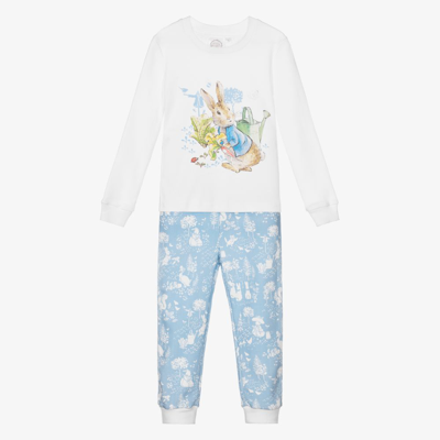Shop Peter Rabbit By Childrensalon White & Blue Cotton Pyjamas