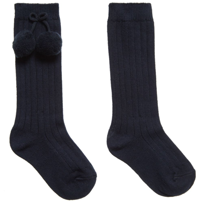 Shop Carlomagno Girls Navy Blue Cotton Knee Length Socks