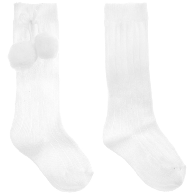 Shop Carlomagno Girls White Cotton Knee Length Socks
