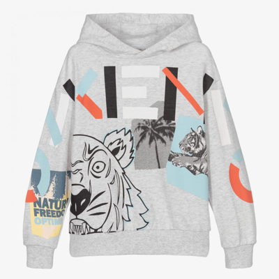 Shop Kenzo Boys Grey Cotton Logo Hoodie