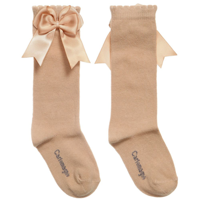 Shop Carlomagno Girls Beige Cotton Knee Length Socks