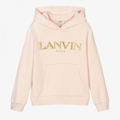 Shop Lanvin Girls Pink Cotton Logo Hoodie