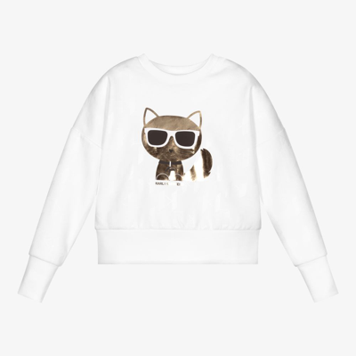 Shop Karl Lagerfeld Teen Girls White Sweatshirt
