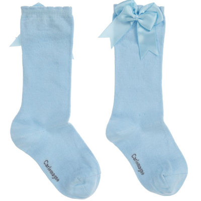 Shop Carlomagno Girls Blue Cotton Knee High Socks