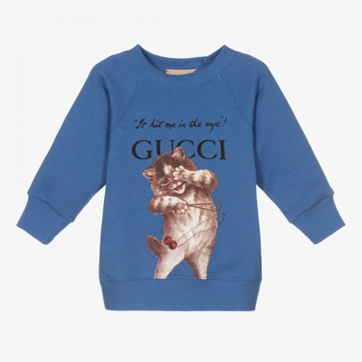 Shop Gucci Boys Blue Cotton Sweatshirt