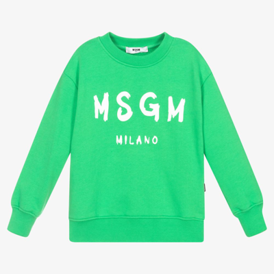 Shop Msgm Green Cotton Logo Sweatshirt
