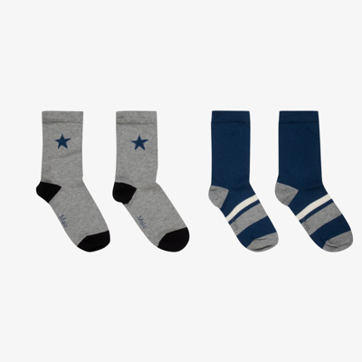 Shop Molo Boys Grey & Blue Socks (2 Pack)