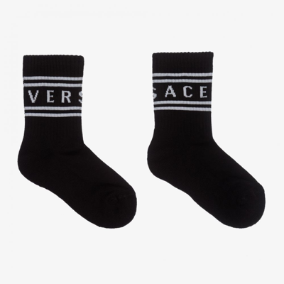 Shop Versace Black Cotton Logo Socks