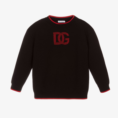 Shop Dolce & Gabbana Boys Black Wool Logo Sweater