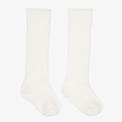 Shop Beau Kid Ivory Ribbed Cotton Socks