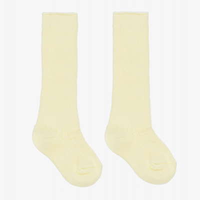Shop Beau Kid Yellow Ribbed Cotton Socks