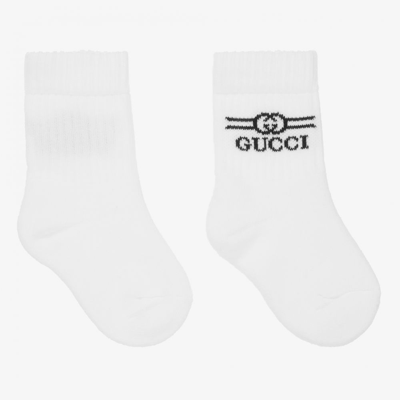 Shop Gucci White Cotton Logo Ankle Socks