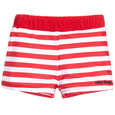 Shop Mitty James Boys Red & White Stripe Swim Trunks