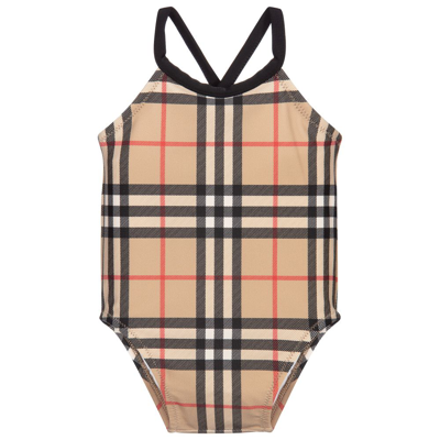 Shop Burberry Beige Vintage Check Swimsuit