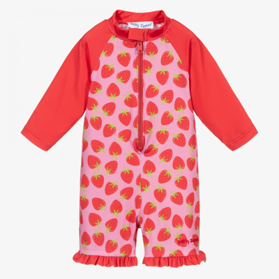 Shop Mitty James Girls Pink Strawberry Sun Suit (upf 50+)