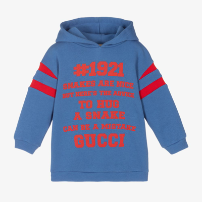 Shop Gucci Blue & Red Logo Baby Hoodie