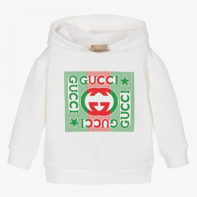 Shop Gucci White Cotton Logo Hoodie