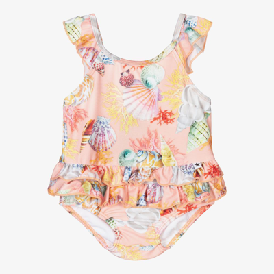Shop Molo Girls Shell Swimsuit (upf 50+) In Pink