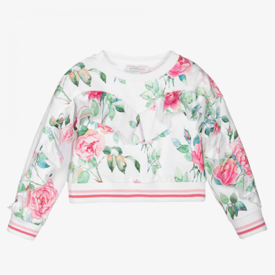 Shop Monnalisa Girls White Rose Sweatshirt