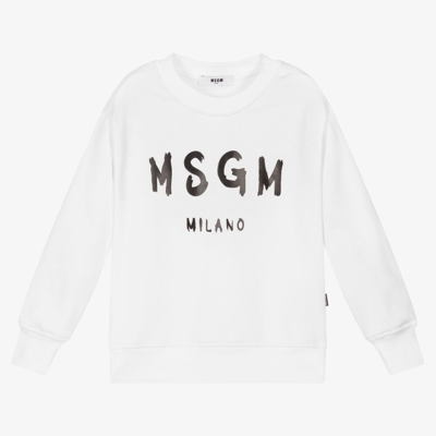 Shop Msgm White Cotton Logo Sweatshirt