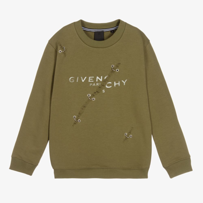 Shop Givenchy Boys Teen Khaki Logo Sweatshirt In Green