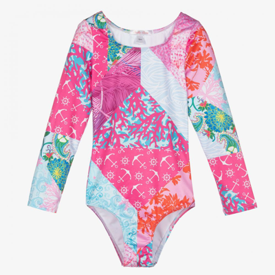 Shop Stella Cove Girls Long Sleeve Patchwork Swimsuit In Pink