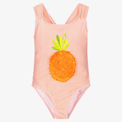 Shop Mayoral Girls Orange Striped Swimsuit