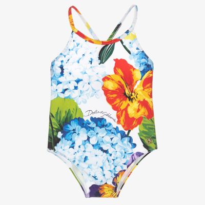 Shop Dolce & Gabbana Baby Girls White Hydrangea Swimsuit