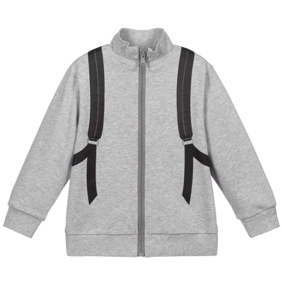 Shop Fendi Boys Grey Zip-up Backpack Logo Top