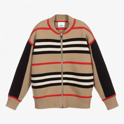 Shop Burberry Teen Beige Zip-up Cardigan