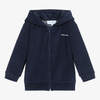 Shop Mitty James Blue Cotton Towelling Zip-up Hoodie
