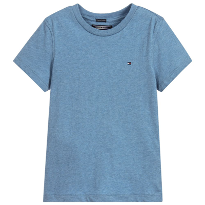 Shop Tommy Hilfiger Boys Blue Marl Cotton Flag Logo T-shirt