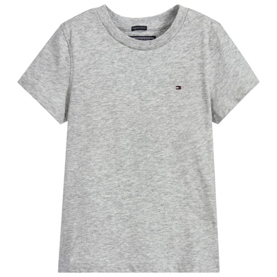 Shop Tommy Hilfiger Boys Grey Marl Cotton Flag Logo T-shirt