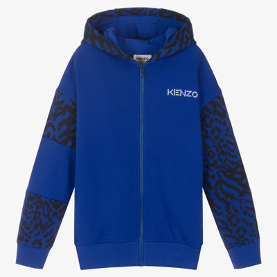 Shop Kenzo Teen Boys Blue Logo Zip Up Top