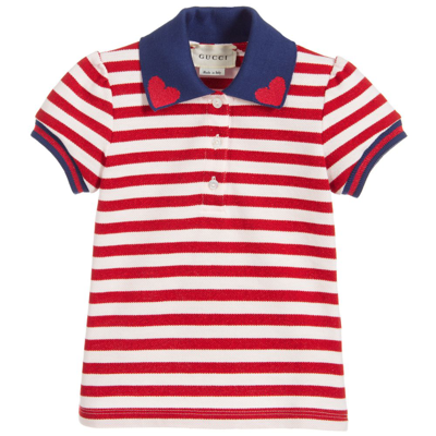 Shop Gucci Girls Striped Piqu&eacute; Polo Shirt In Red