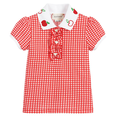 Shop Gucci Girls Red Gingham Polo Shirt