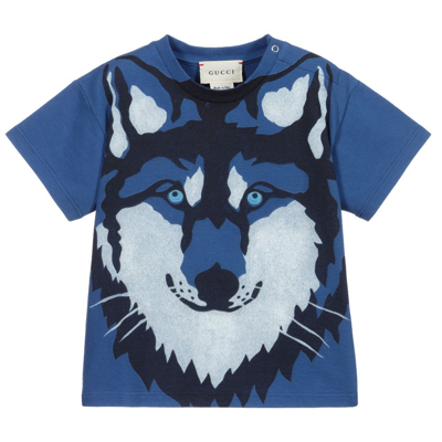 Gucci Babies' Boys Blue Cotton Wolf T-shirt | ModeSens