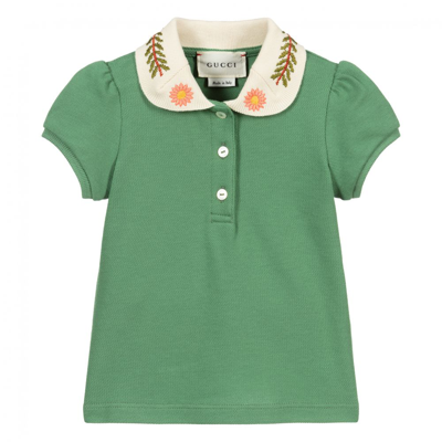 Shop Gucci Girls Green Cotton Piqué Polo Shirt
