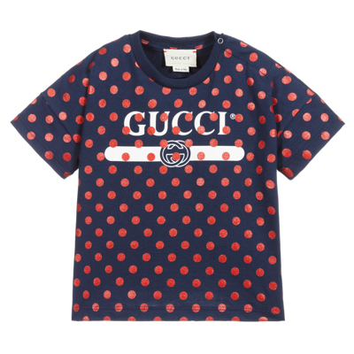 Shop Gucci Girls Blue & Red Spot Baby T-shirt