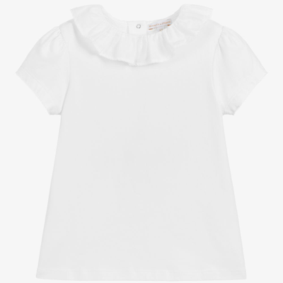 Shop Beatrice & George Girls White Cotton Ruffle T-shirt