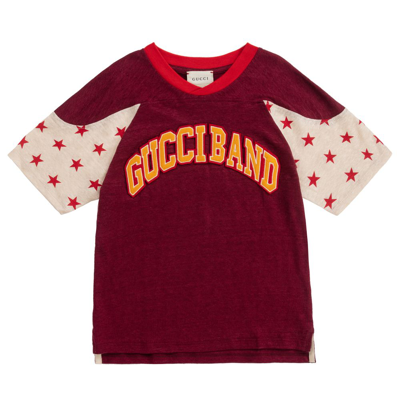 Shop Gucci Boys Red Linen Logo T-shirt