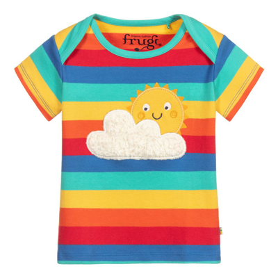 Shop Frugi Rainbow Stripe Cotton T-shirt In Blue