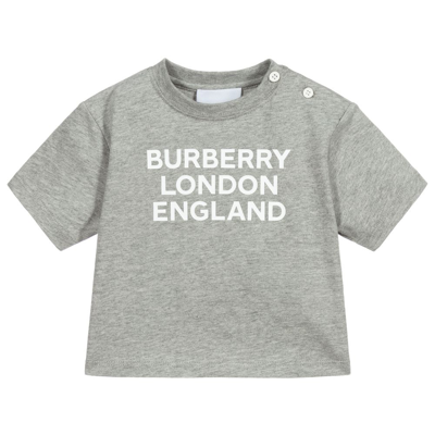 Shop Burberry Grey Logo Baby T-shirt