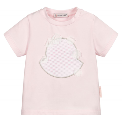 Shop Moncler Girls Pale Pink Logo Baby T-shirt