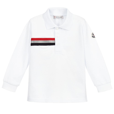 Shop Moncler Boys White Cotton Polo Shirt