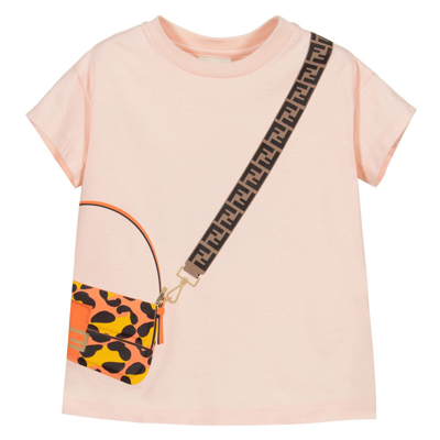 Shop Fendi Girls Pink Baguette Bag T-shirt