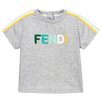 Shop Fendi Grey Logo Baby T-shirt